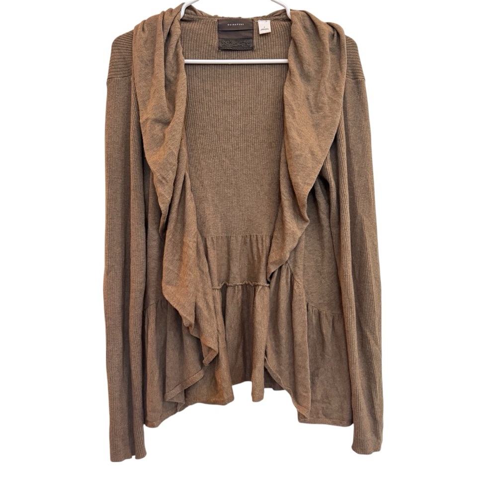 Guinevere Anthropologie Cardigan Size M Brown Open Front Cashmere Blend Ruffle